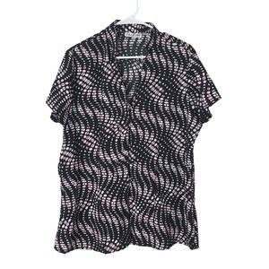 Erica Brooke Button Short Sleeve Pink Black Workwear Casual Top Womens 18